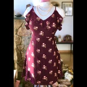 American Eagle Floral Burgundy Sun Dress NWOT